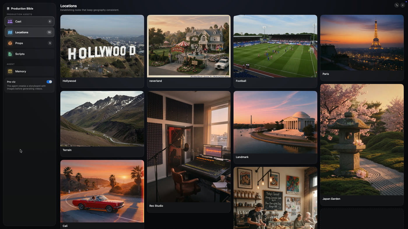 The Locations screen: establishing looks for the places a story reuses